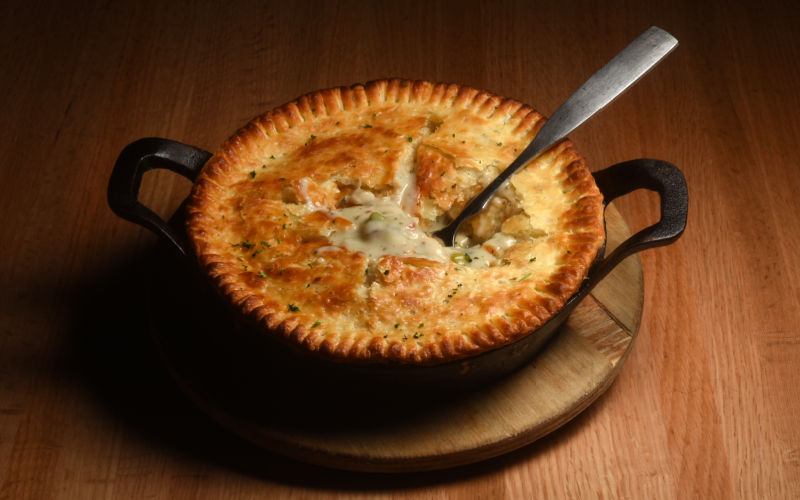 Chicken pot pie recipe with wine pairing.